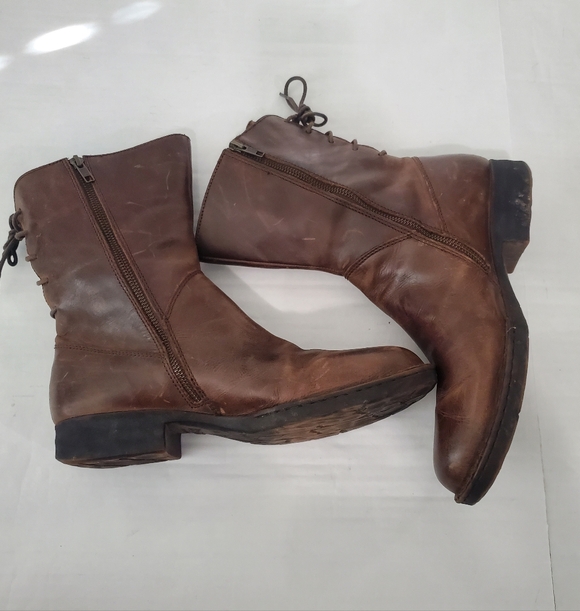 Born Womens Distressed Brown Leather Mid Calf Lace up Back Detail Size 11 Boots - Picture 6 of 13
